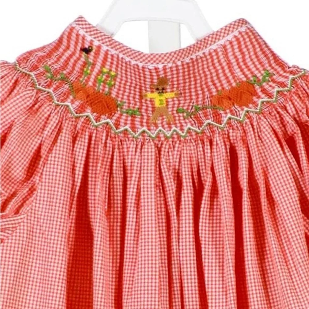 Girls' Red Gingham Smocked Pumpkin Dress